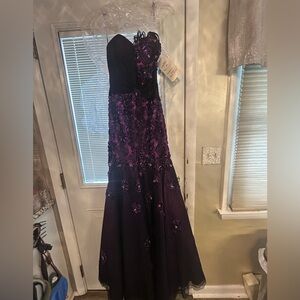 Johnathan Kayne Black and Purple Strapless Prom Gown